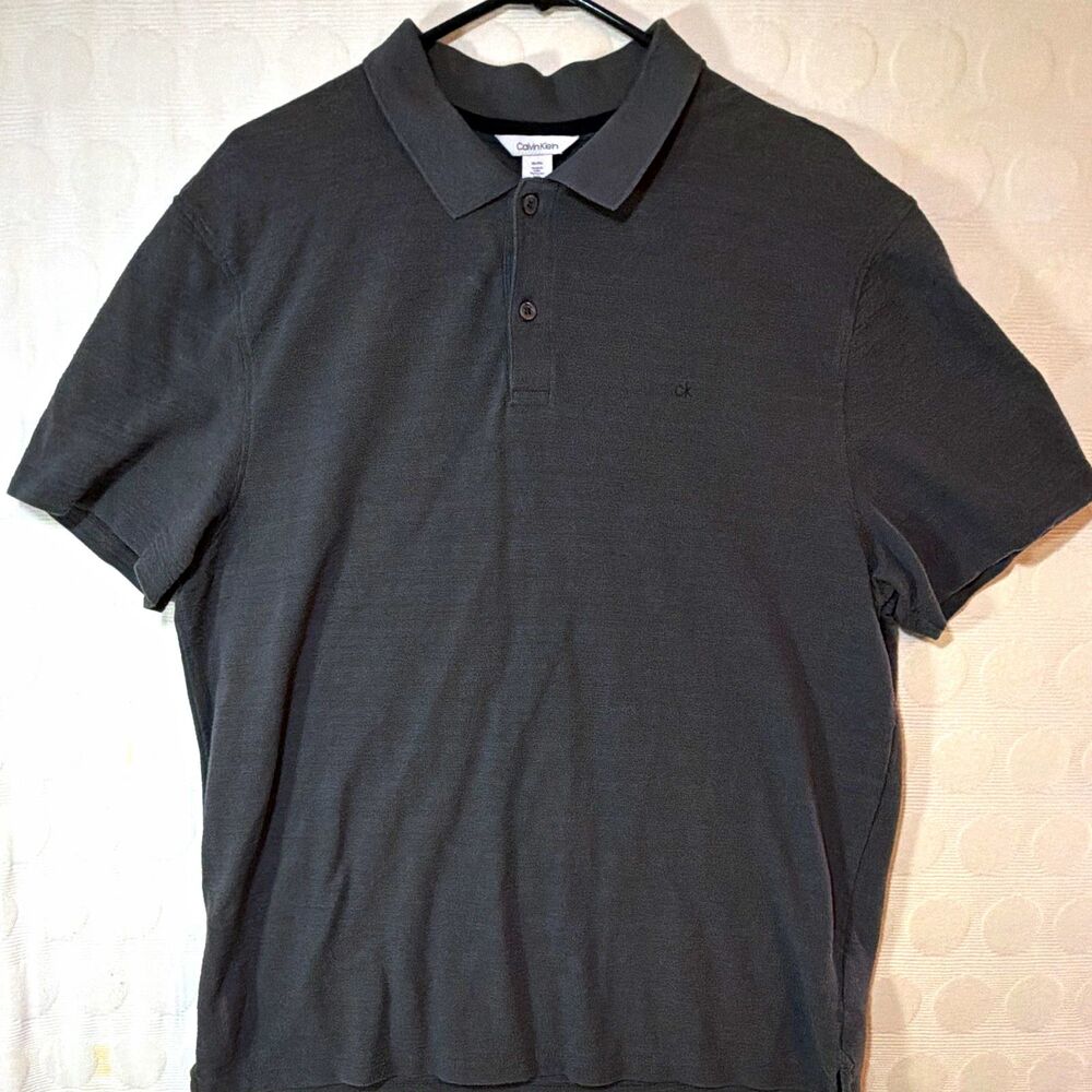 Calvin Klein Polo Shirt Mens XL Charcoal Gray Short Sleeve CK Logo